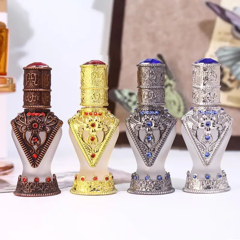 Arabian Antiqued Metal Essential Oil Bottles Refillable Perfume Qme