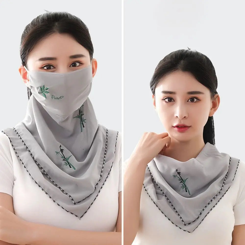 Neck Scarf Embroidered Scarf Sun UV Protection Unisex Hiking Fishing Ice Silk Mask Triangular Scarf Face Cover Sunscreen Veil Qme E