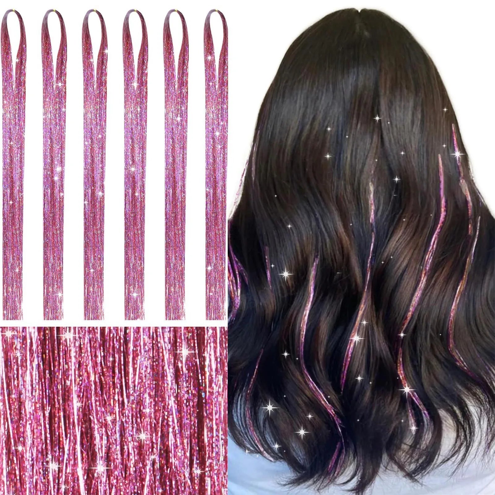Sparkle Hair Tinsel Synthetic Rainbow Colored Strands Girls Headwear False Hair Extensions Decor Glitter Stage Performace Props Qme C