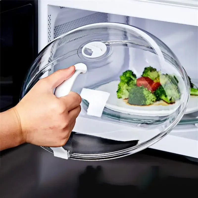 Microwave Food Splash Proof Cover Plate Transparent Cover with Handle Household Oven Heating Cover Cooking Utensils Accessories Qme