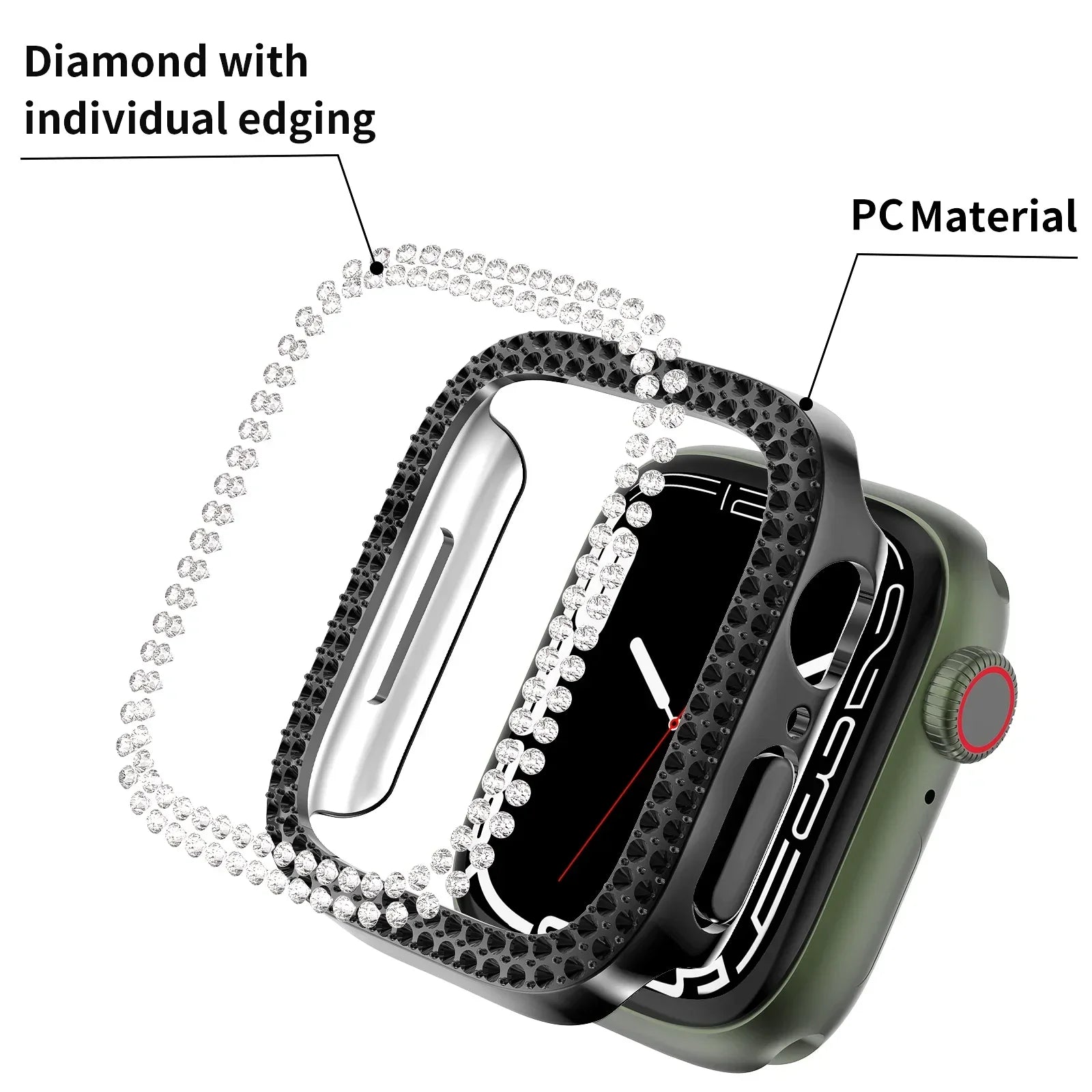 Diamond Case For Apple Watch Cover 9 8 7 41mm 45mm 44mm 40mm Bling Bumper Protector Shell For iWatch Series 8 3 4 5 6 SE Qme