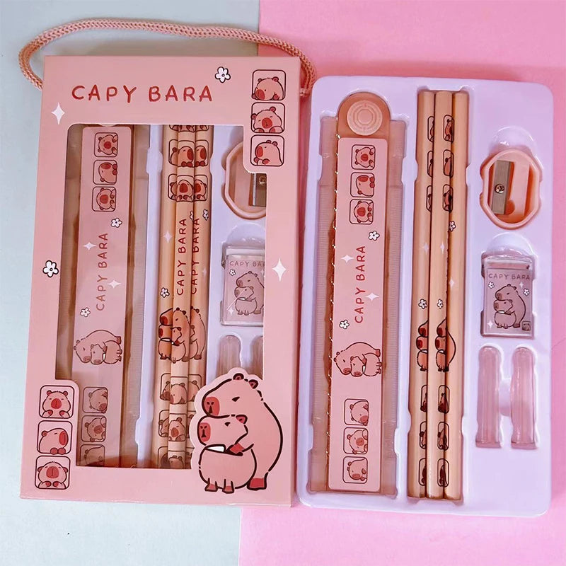 Kids 1 Capybara Cartoon Animals Pencil Ruler Eraser Sharpener Qme