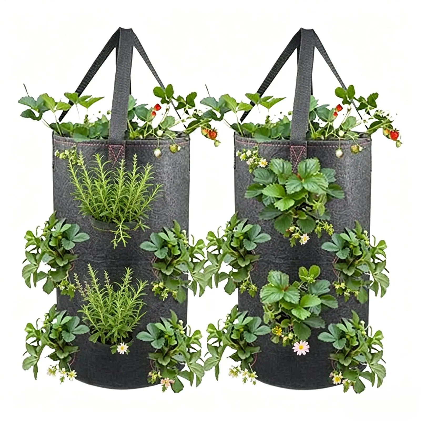 2pcs Strawberry Grow Bags 11 Planting Holes 3 Gallon Large Capacity Tomato Grow Bags for Garden Yard Balcony Outdoor Plants Qme