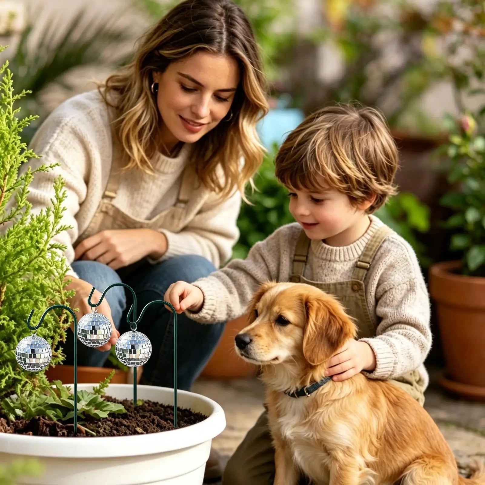 Plant Stake Pot Ornaments Disco Ball Planter Patio Lawn Walkway Home Qme