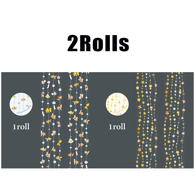 Star & Gem Beaded Curtain PET Tape, DIY Decor for Journal Layout, Photo Album Border & Phone Case Qme 2 rolls-B