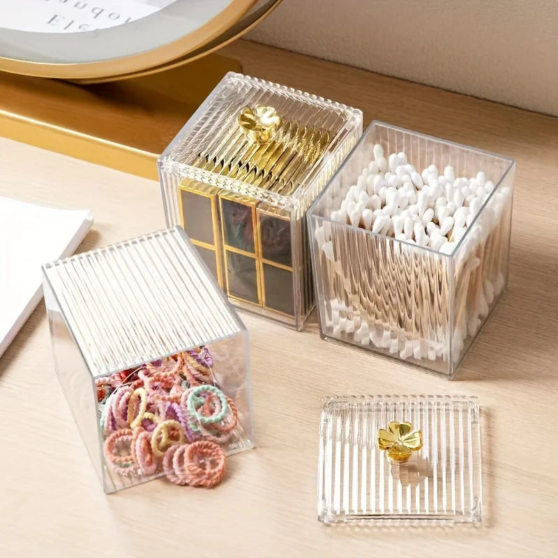 1pc Acrylic Cotton Swab Storage Jar, Transparent Storage Canister With Lid, Storage Box For Cotton Swab Pad Floss, Qme