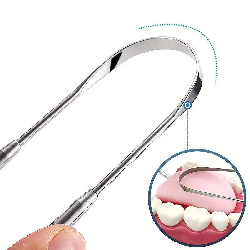 1 Reusable Stainless Steel Useful Tongue Scraper Cleaner Fresh Breath Qme