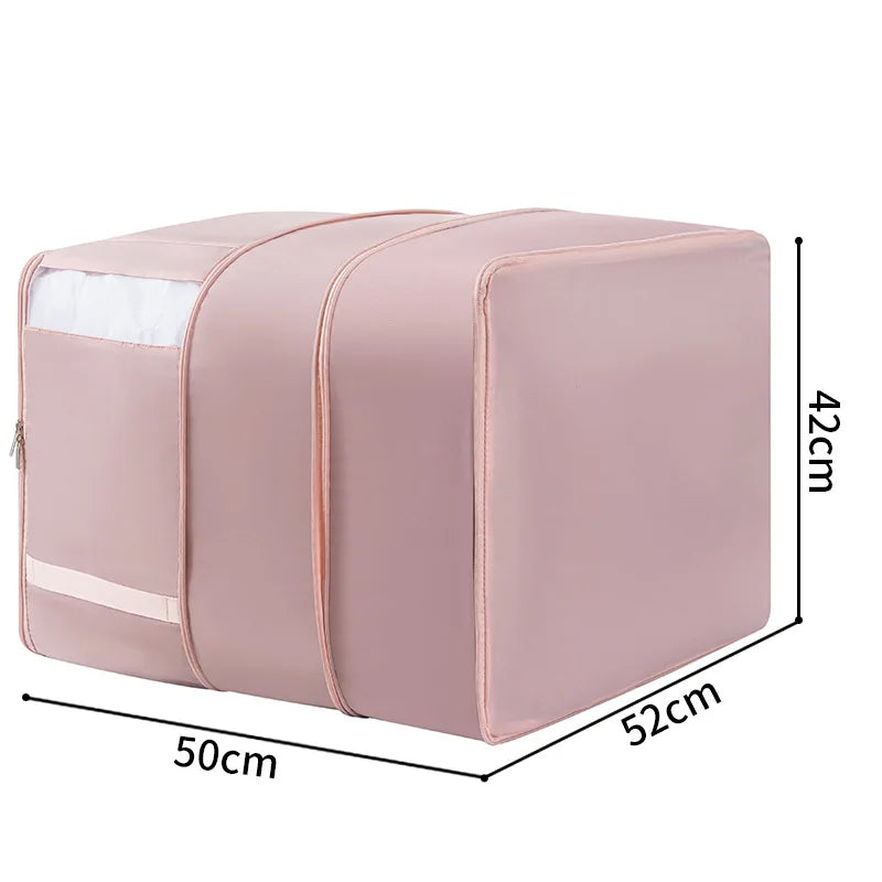A Suitable for organizing, transporting, and packaging clothes and blankets, with handles and oversized foldable storage bags Qme Three layers pink