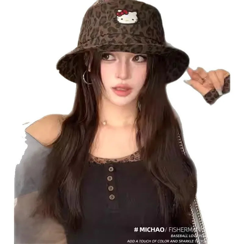 Hello Kitty Kuromi Hats Fisherman's Hats Baseball Caps New Face-Slimming Bucket Hats Leopard-Print Baseball Caps Qme