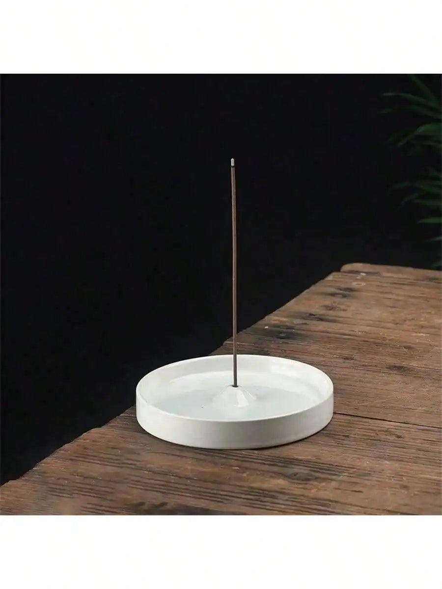 Incense Holder Modern Minimalist Wood Circular Burner Cone Stick Qme white