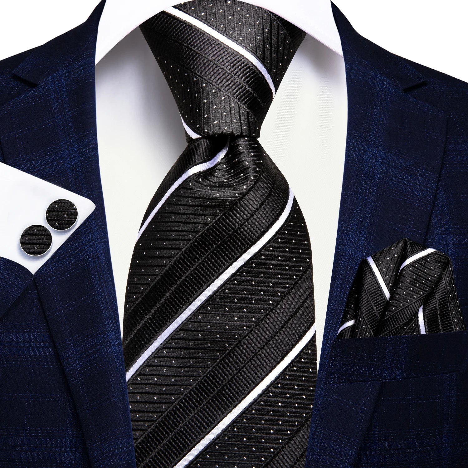 Hi-tie Red Black Blue Striped Designer Men Elegant Necktie Hanky Qme N-3415