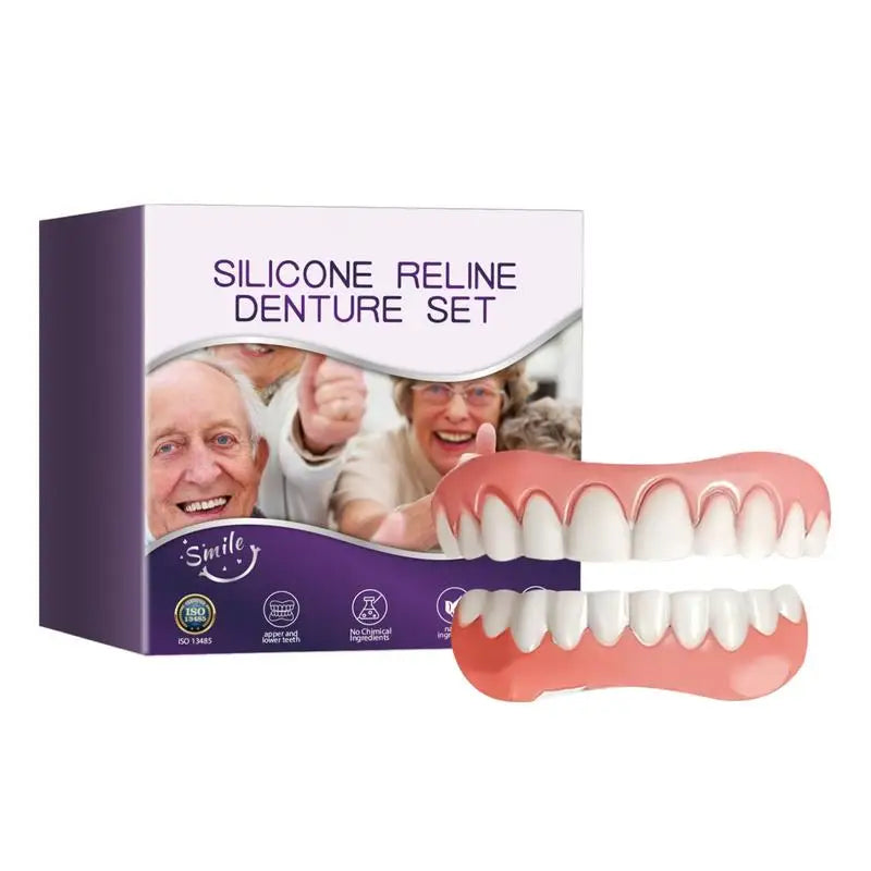 Silicone Denture False Teeth Upper Lower Veneers Liners Soft Men Qme