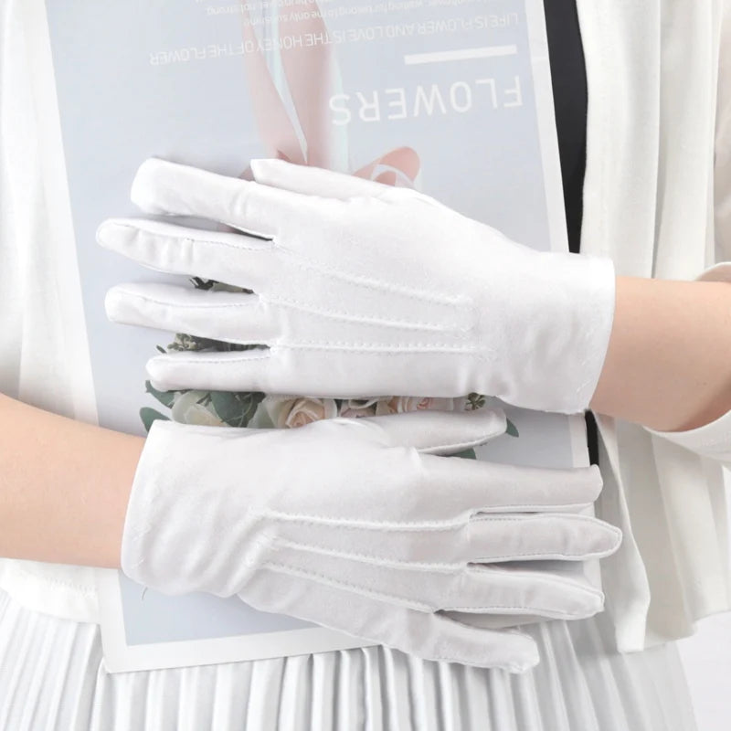 Elastic Black White Formal Gloves Honor Guard Gloves Guard Santa Men Women Inspection Mittens Work Driving Jewelry Butler Gloves Qme