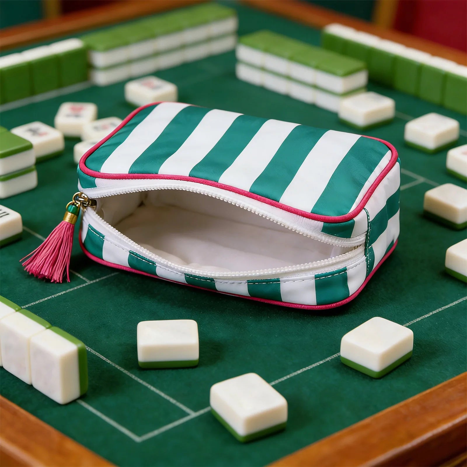 Striped Clutch Small Handbags Large Capacity Mahjong Storage Bag Multipropose Outdoor Cosmetic and Toiletries Storage Bag Qme