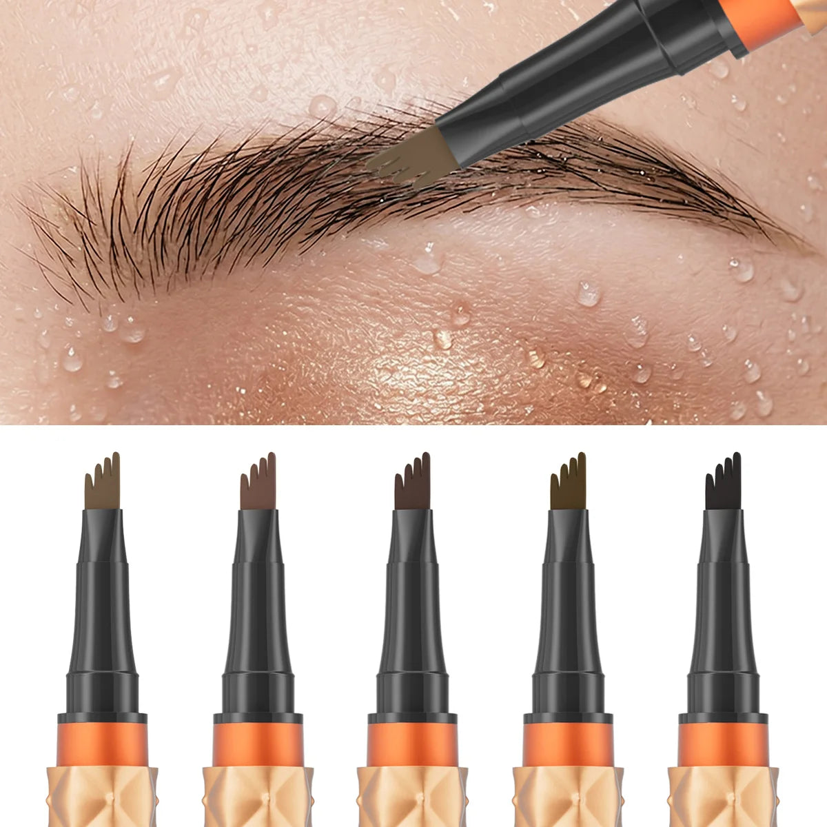 5 Colors 1PC 4 Forks Tip Eyebrow Pen Waterproof Sweatproof Liquid Microblading Eyebrow Pencil Natural Brow Makeup Qme