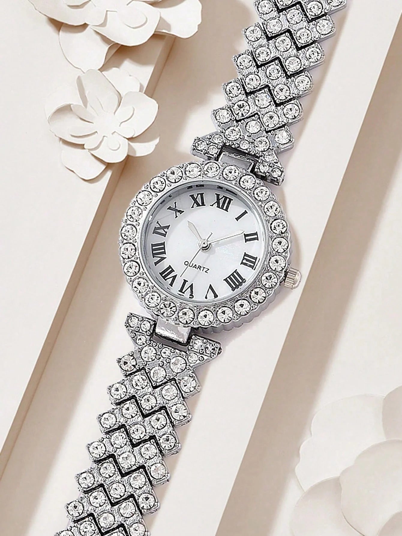 2-piece luxury fashion bracelet watch set with diamonds for women, quartz wrist watch set Qme