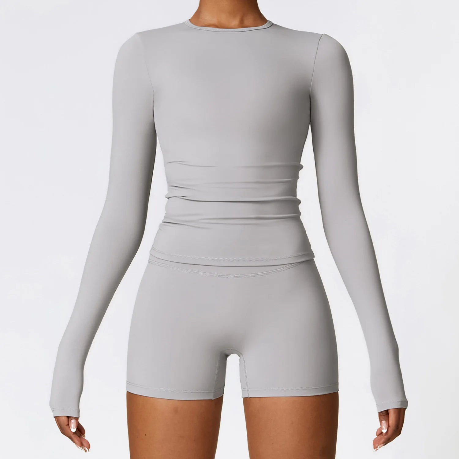 A Yoga Shirts For Women Long Sleeve Winter Fitness Running Gym Clothes Workout Dry Fit Breathable High Elastic Sports Top Qme S frost gray