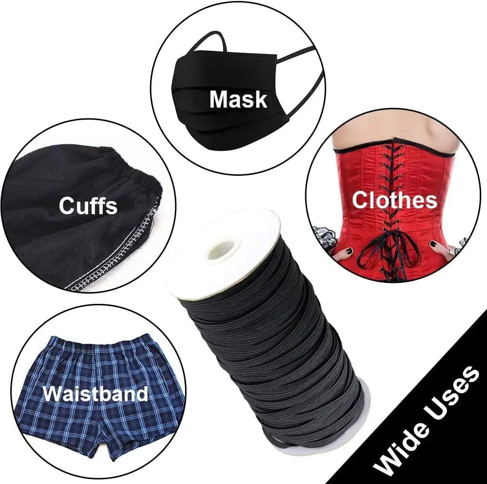 160 Yards Black Flat Elastic Band Heavy Stretch High Elasticity Knit Elastic Band for Sewing Crafting (3mm) Qme