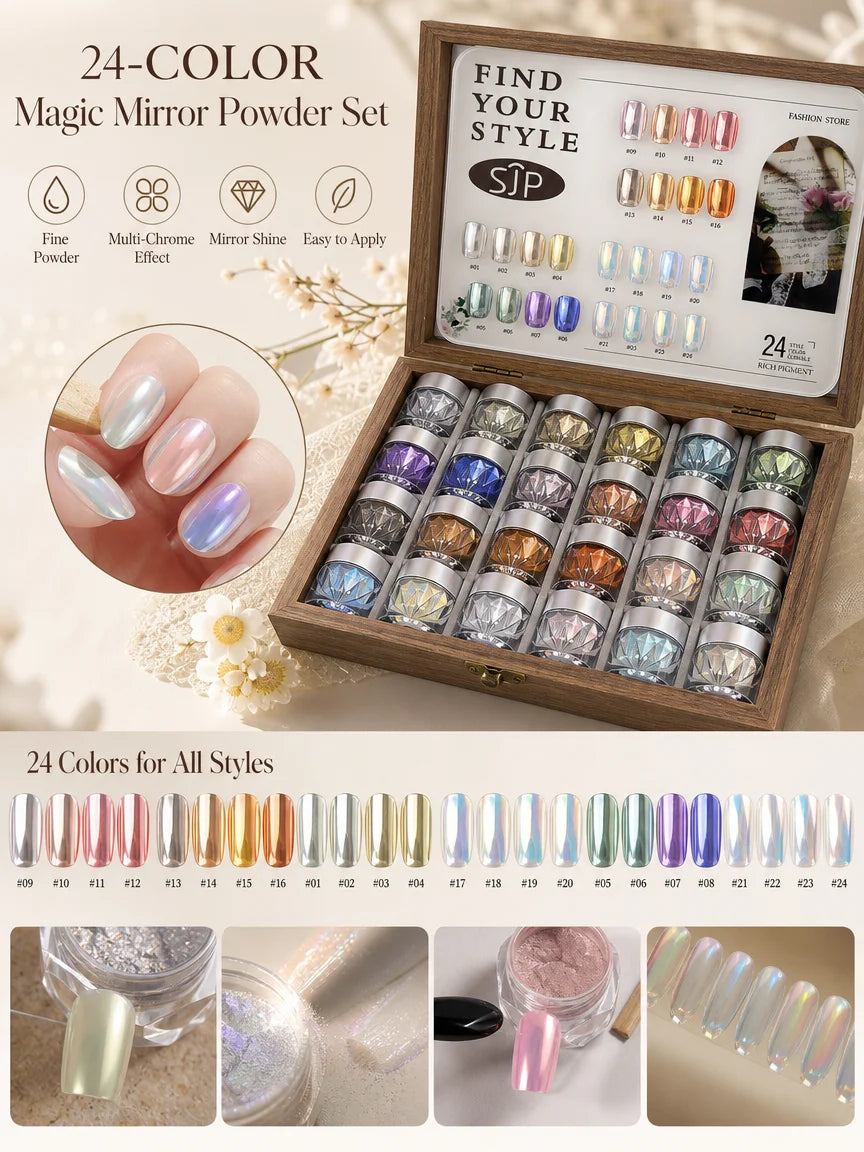 24 Aurora Chrome Powder Nai High-end Mirror Magic Storage Box Qme