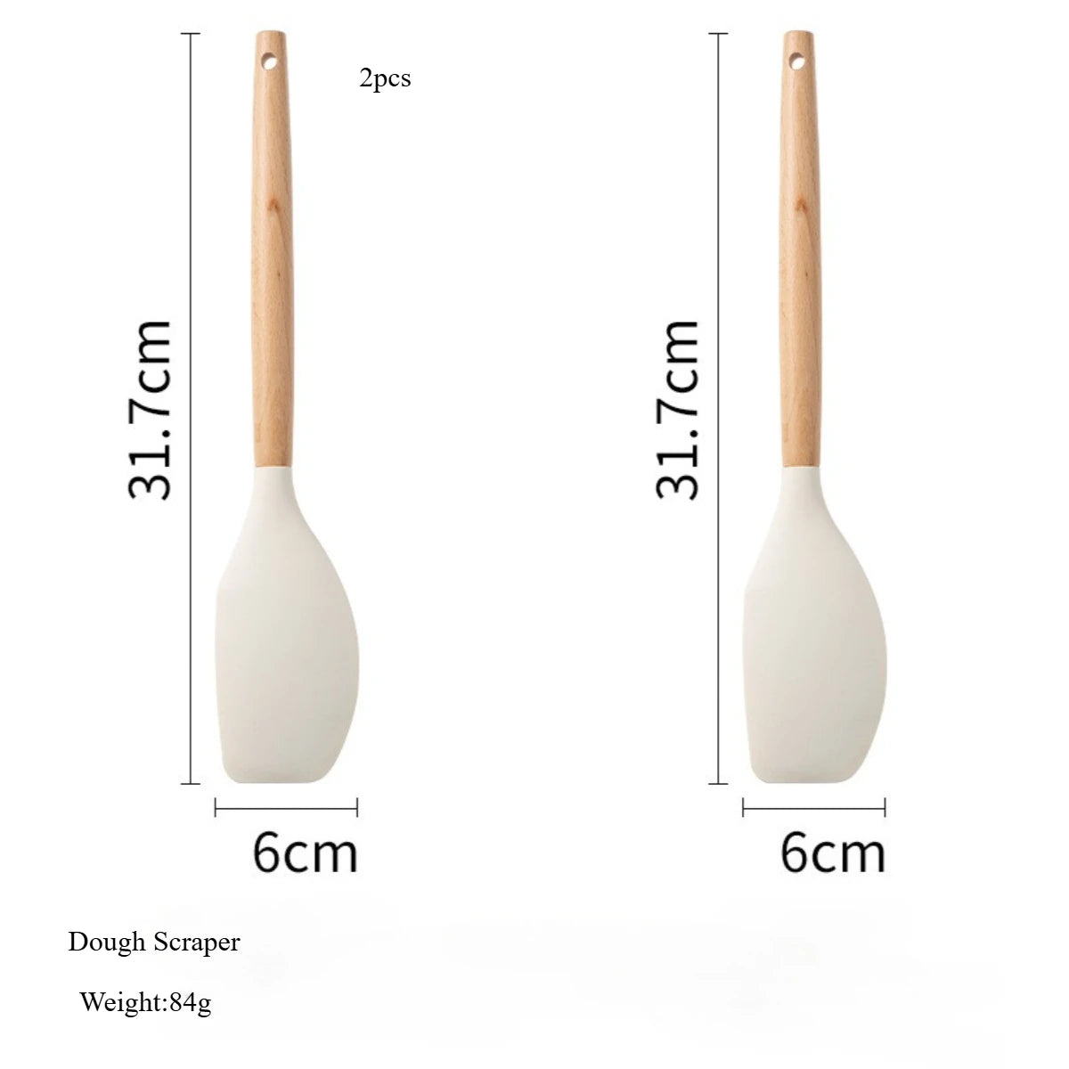 2/12Pcs White Silicone Kitchen Utensils Set with Wooden Handle,Cookware Spatula, Heat Resistant Non-stick Kitchen Cooking Tools Qme Dough Scraper-2pcs