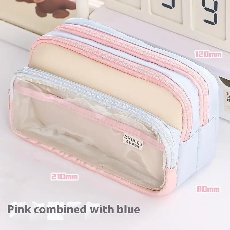 Block Transparent Large Capacity Creative Stationery Bag Qme A