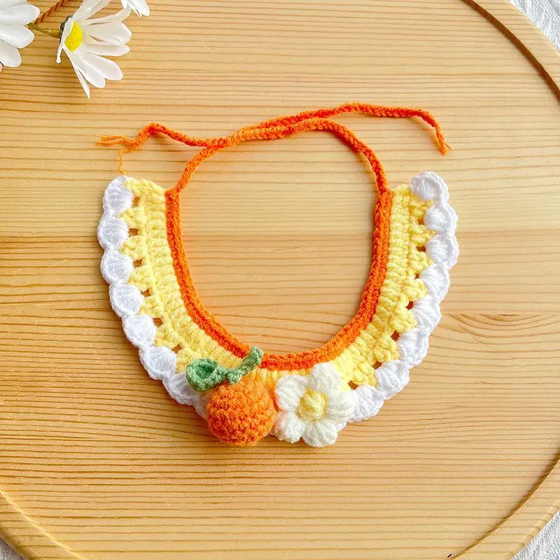 Soft Pet Scarf Drool Bib Dog Cat Knit Accessories Cute Woven Flower Qme A1