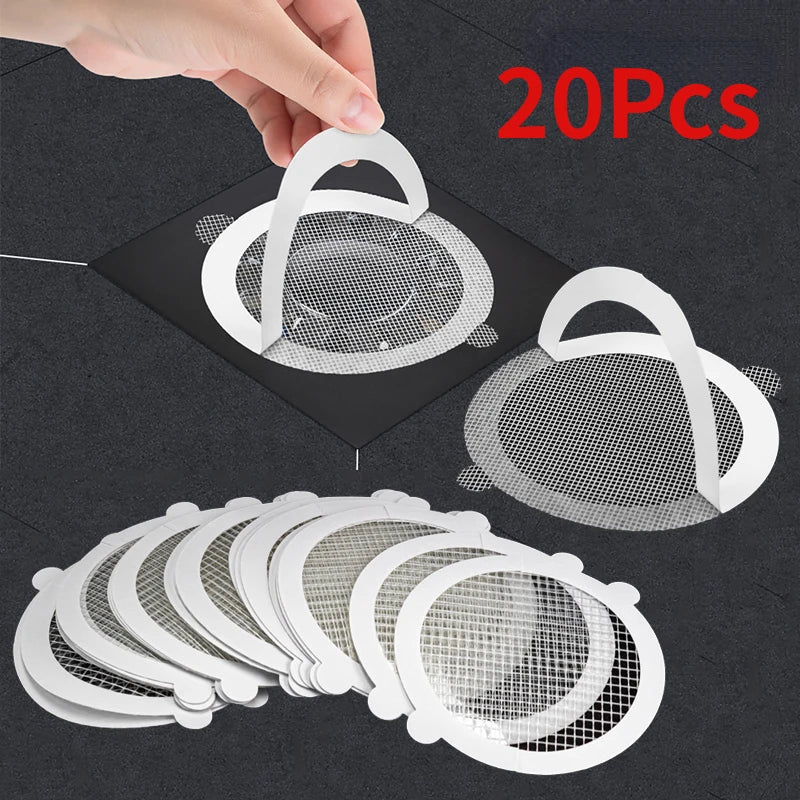 20pcs Disposable Shower Drain Hair Catcher Cover Bathroom Sewer Sink Drain Hair Strainer Stopper Bathtubs Mesh Filter Sticker Qme