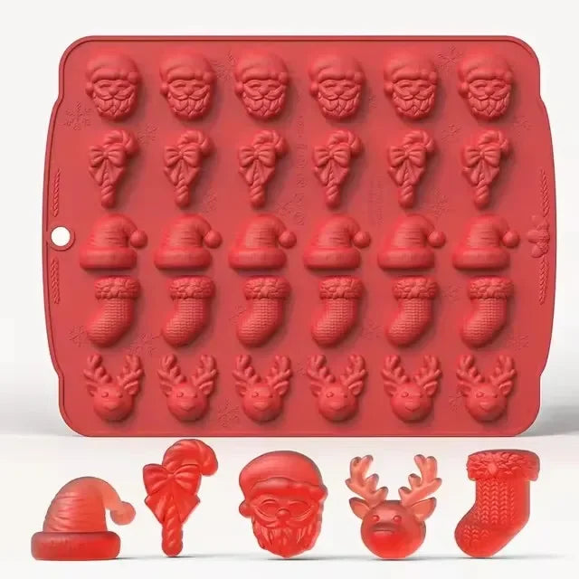 Christmas Silicone Candy Mold Gingerbread Tree Snowman Reusable Food Qme Style B - Red