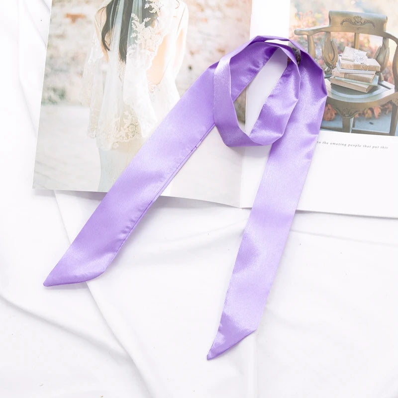 Long Bag Scarf Women Hair Band Lady Accessories Solid Skinny Scarves Qme Light purple length 100cm