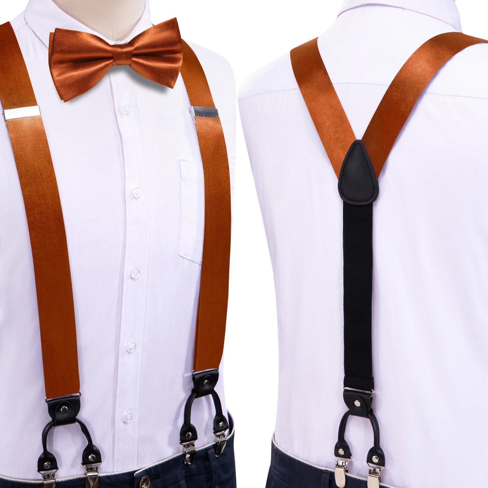 Hi-tie Silk Mens Braces Bowtie Hanky Cufflinks Y Back Clip Adjustable