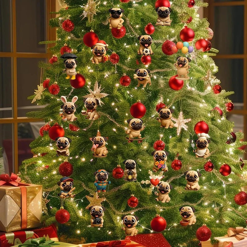 Pug Advent Calendar 2025 24 Days Christmas Cute Dog Hanging Ornaments Qme