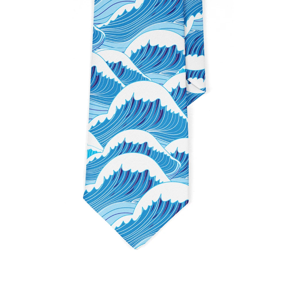 Fashionable Ukiyo-e Wave Print Tie Funny Small Animal Polyester Qme