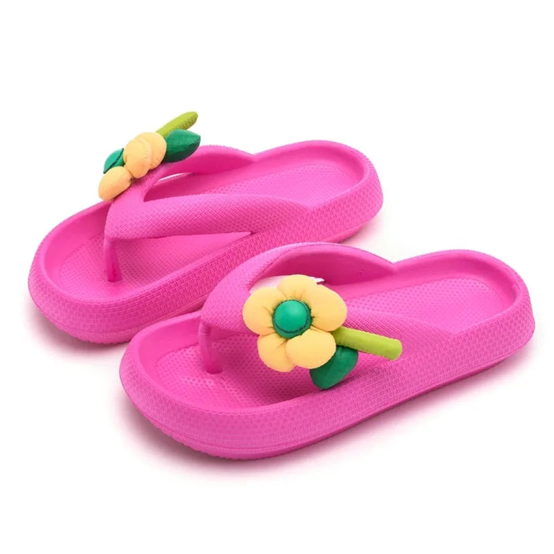 New Summer Platform Flip-Flops Handmade Flower Soft Bottom Cloud Slippers Travel Holiday Beach Lady Cute Shoes Women Slides Qme A-Rose Red 44-45