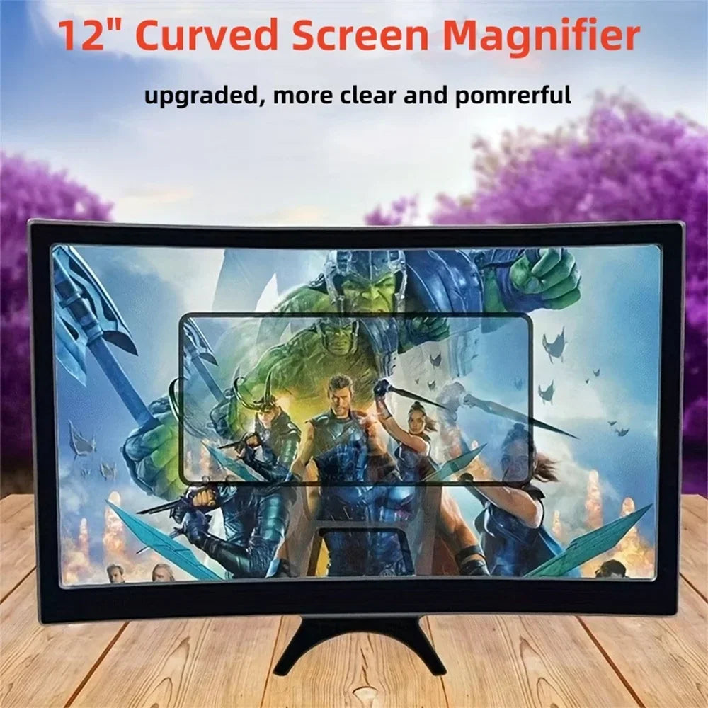 10/12 Inch Phone Screen 3D HD Screen Magnifier Movie Video Amplifier Holder Enlarger Screen Smart Phone Magnifying Curved Screen Qme