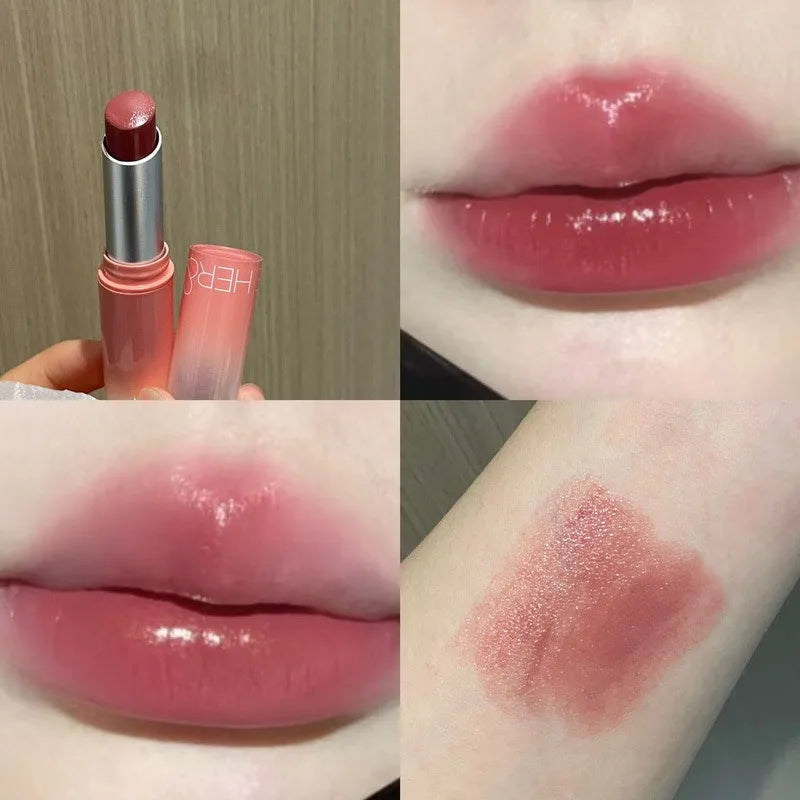 Water Light Solid Lip Gloss Jelly Cherries Red Lip Tint Clear Lasting Moisturizing Lipstick Mirror Non-stick Cup Lipstick Makeup Qme 03