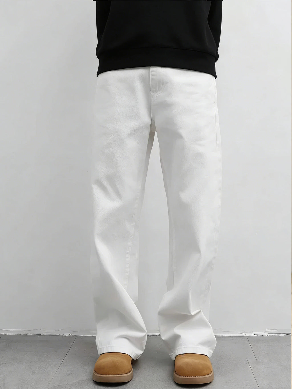 High-End Feeling Pure White Men's Jeans, Loose Wide-Leg Style That Flatters the Legs Qme