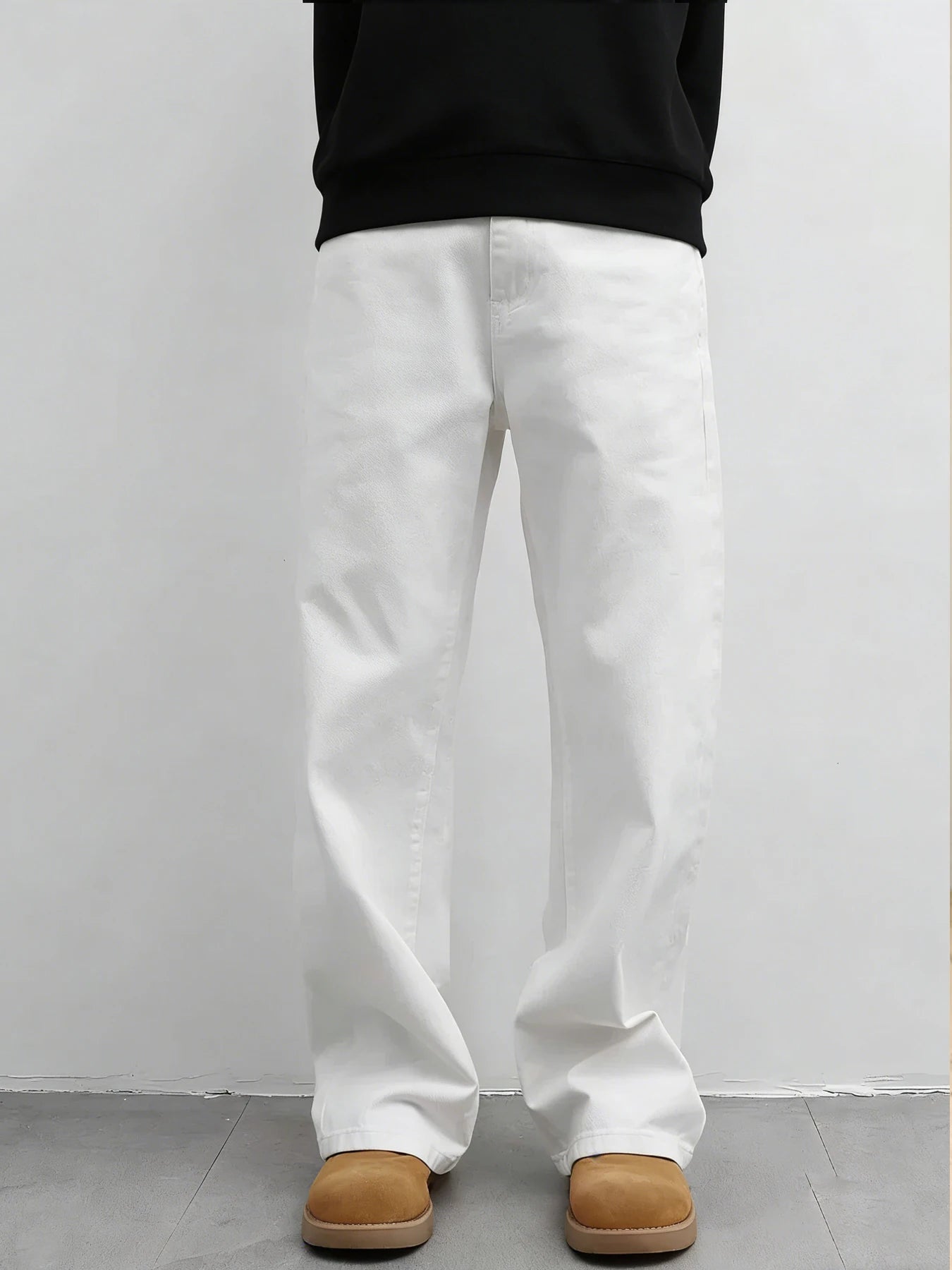 High-End Feeling Pure White Men's Jeans, Loose Wide-Leg Style That Flatters the Legs Qme