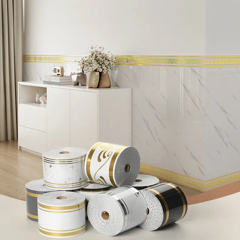Roll Up Self-Adhesive Skirting Board Anti-Collision and Waterproof Waistline Living Room and Bedroom Decorative Wall Stickers Qme
