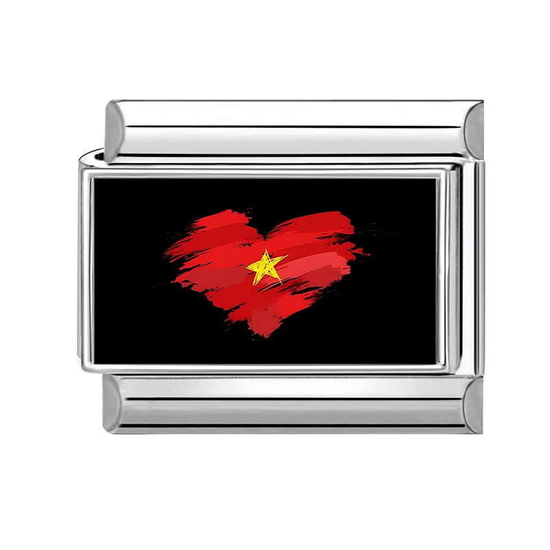 2026 Fashion Vietnamese Independence Day Series Italian Link Fit 9mm Stainless Steel Bracelet Making Bead Charm Jewelry DIY Gift Qme Style 1