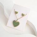 Luxury Cubic Zirconia Heart Shape Necklace Earrings Jewelry Set Classic for Women Girls Fashion Party Wedding Jewelry Wholesale Qme Green