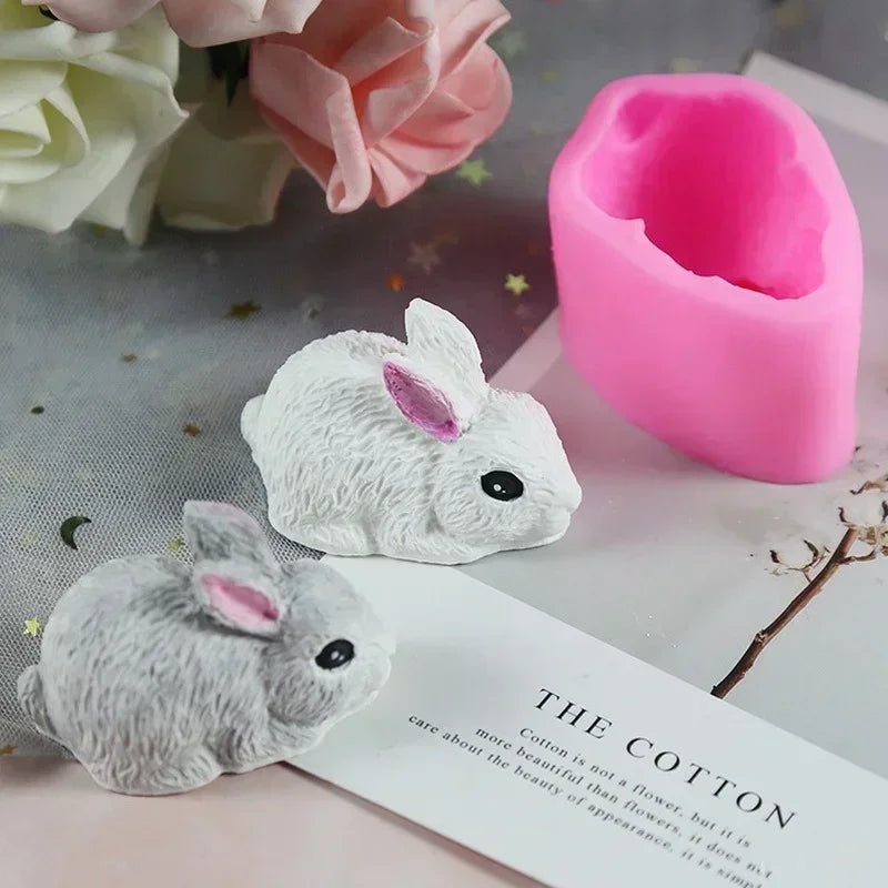 3D Rabbit Silicone Mold Creative Cute Plaster Ornament Candle Molds Qme