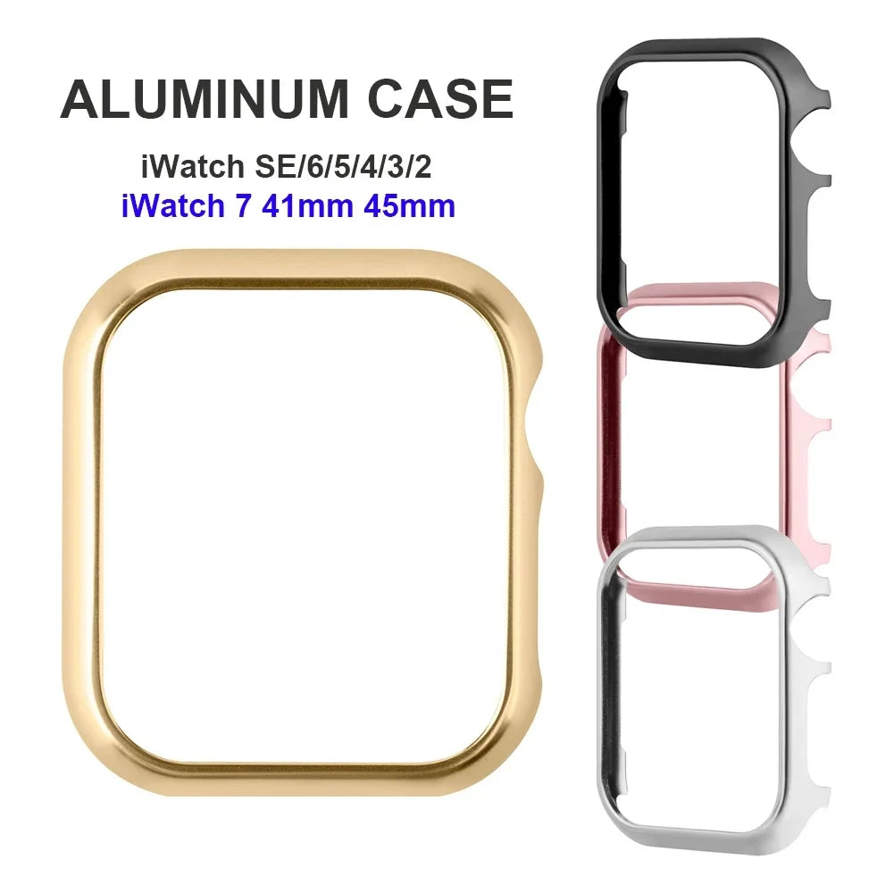 Accessories for Apple Watch Case 45mm 44mm Metal Bumper Protective Cover Frame for iWatch SE Series 7/6/5/4 Cases Aluminum Gold Qme