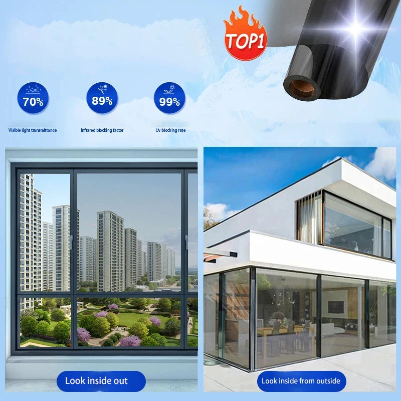 Privacy Double-Sided Transparent Film Sunshade Glass Sticker Sunscreen and Waterproof Window Decoration Film Bedroom Qme