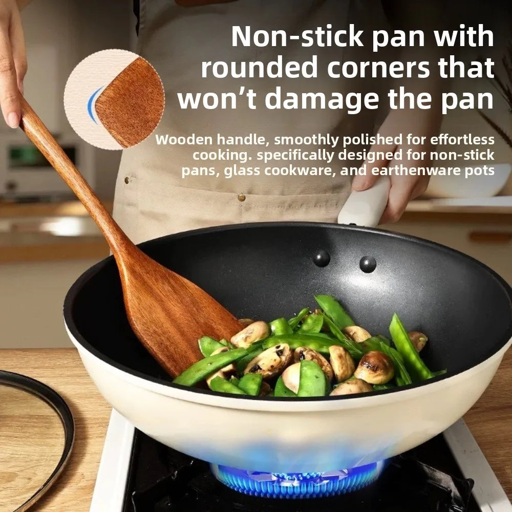 1/3/5 Pièces Wooden Spatula Spatule Cuisine Longue Poignée Bois Antiadhésive Accessoire Cuisine Pour Cuisson Ménage Qme