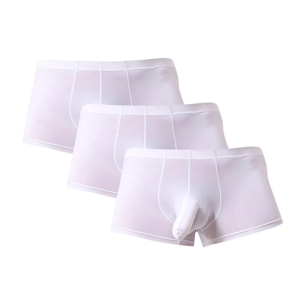 3PC Lightweight Daily Comforatble Elastic Waist Boxers Men's Sexy Solid Elephant Nose Comfortable Underwear Boxer Pants Qme White L