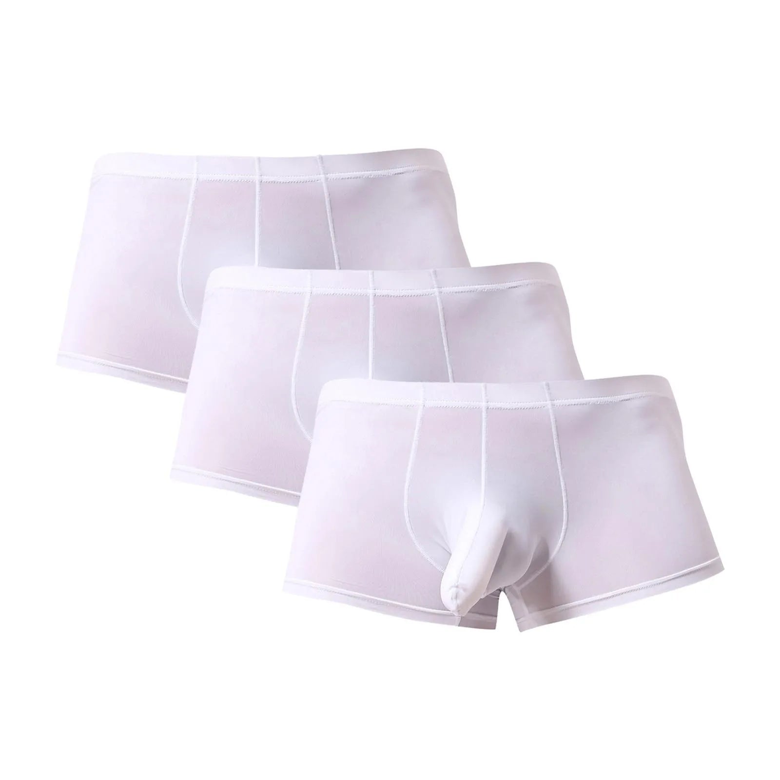 3PC Lightweight Daily Comforatble Elastic Waist Boxers Men's Sexy Solid Elephant Nose Comfortable Underwear Boxer Pants Qme White L