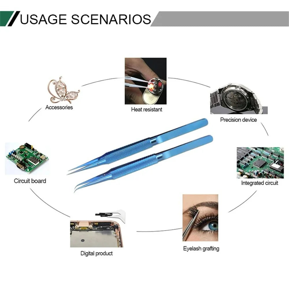 Professional Precision Titanium Alloy Tweezers Repair Fingerprint Fly Line Cellphone Motherboard Antimagnetic Electronics Forcep Qme