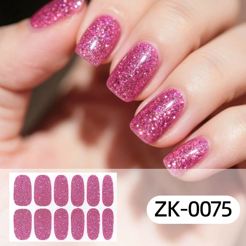 Nail Full Wrap Stickers Nail Glitter Self Adhesive Gel Nail Sticker for Women Home DIY Nail Supplies Manicure Kit Qme