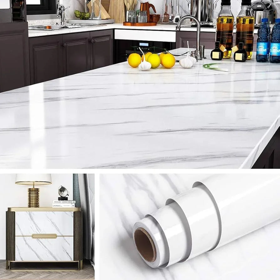 40cm Marble PVC Waterproof and Oil Resistant Self-Adhesive Wall Sticker for Cabinet and Living Room Decoration Wallpaper Qme