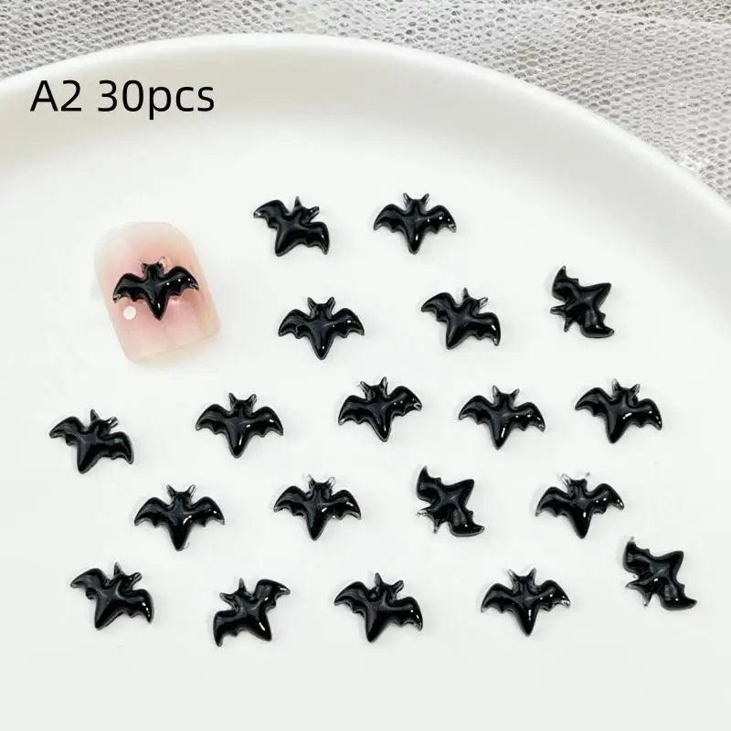 Halloween Nail Art Decorations Black Bat Spider Design Autumn Charms Qme A2 30pcs
